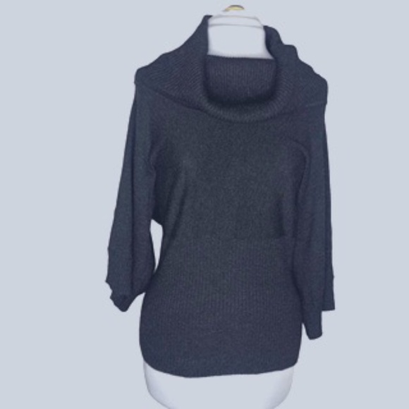 No Label Cowl Neck Dolman Sleeve Ribbed Waistband Charcoal Sweater Size L - Picture 1 of 5